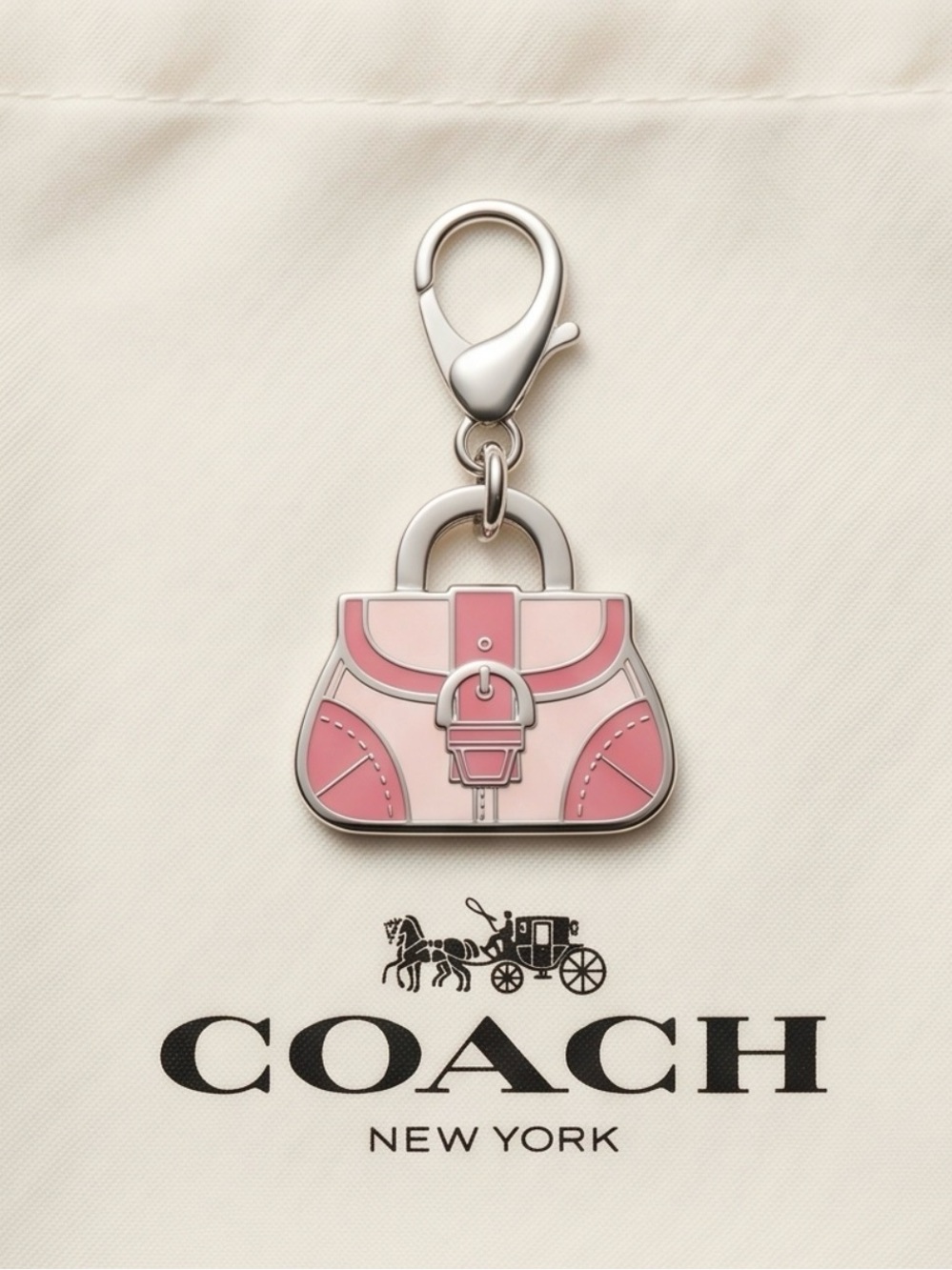 COACH Pink Enamel Bag Charm Keychain NWOT